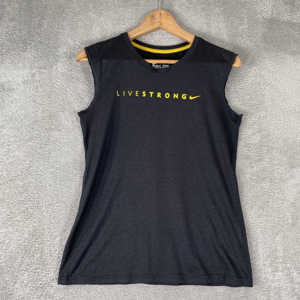 Nike Livestrong Shirt Womens Medium Black Dri-Fit Performance Muscle Tank Top